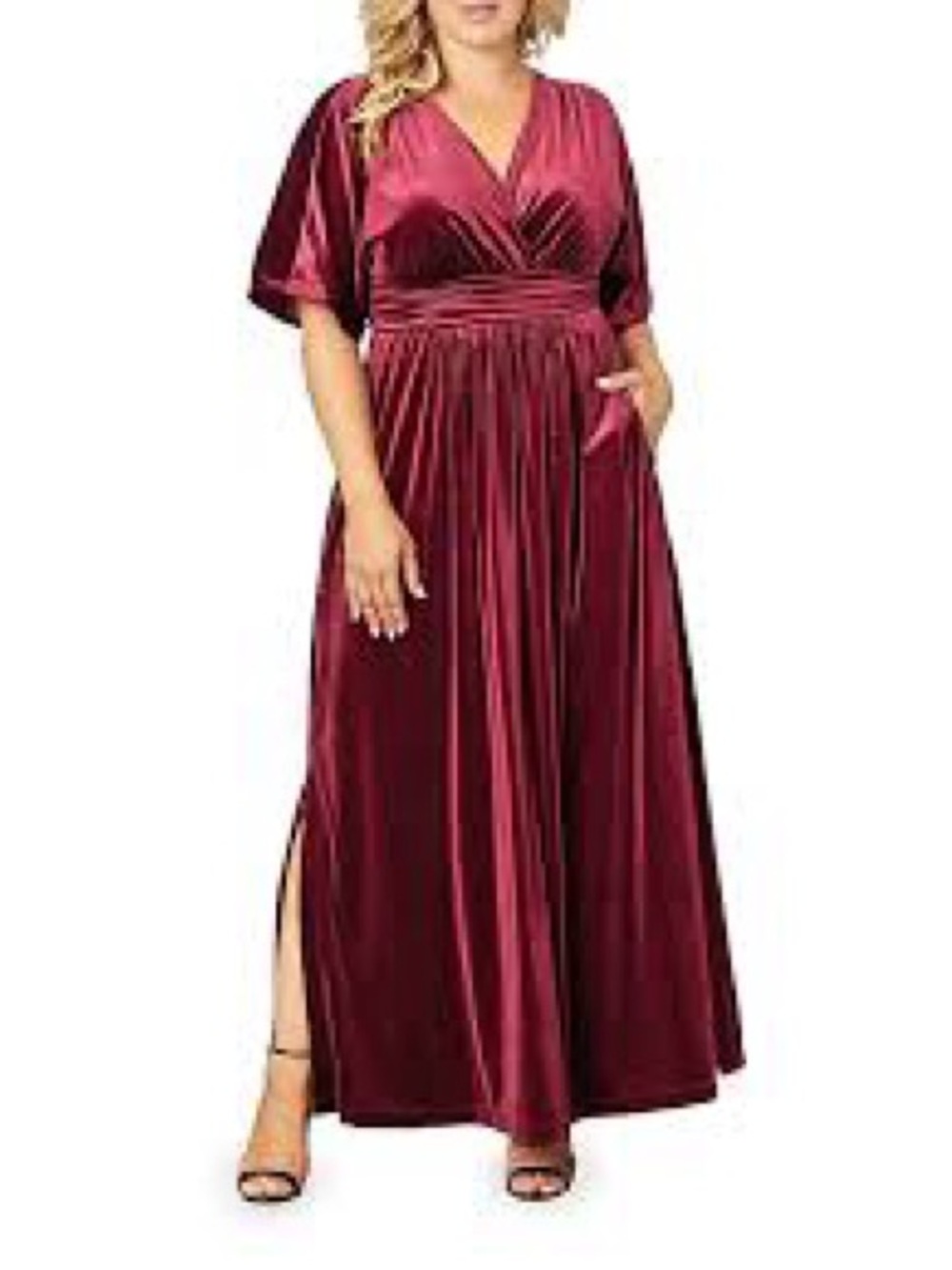Kiyonna Burgundy Velvet V-Neck Maxi Dress